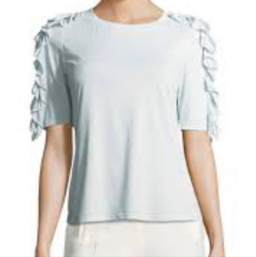 {Rebecca Taykor} NWT Ruffled Sleeve Light Blue Top - Large - Picture 13 of 13